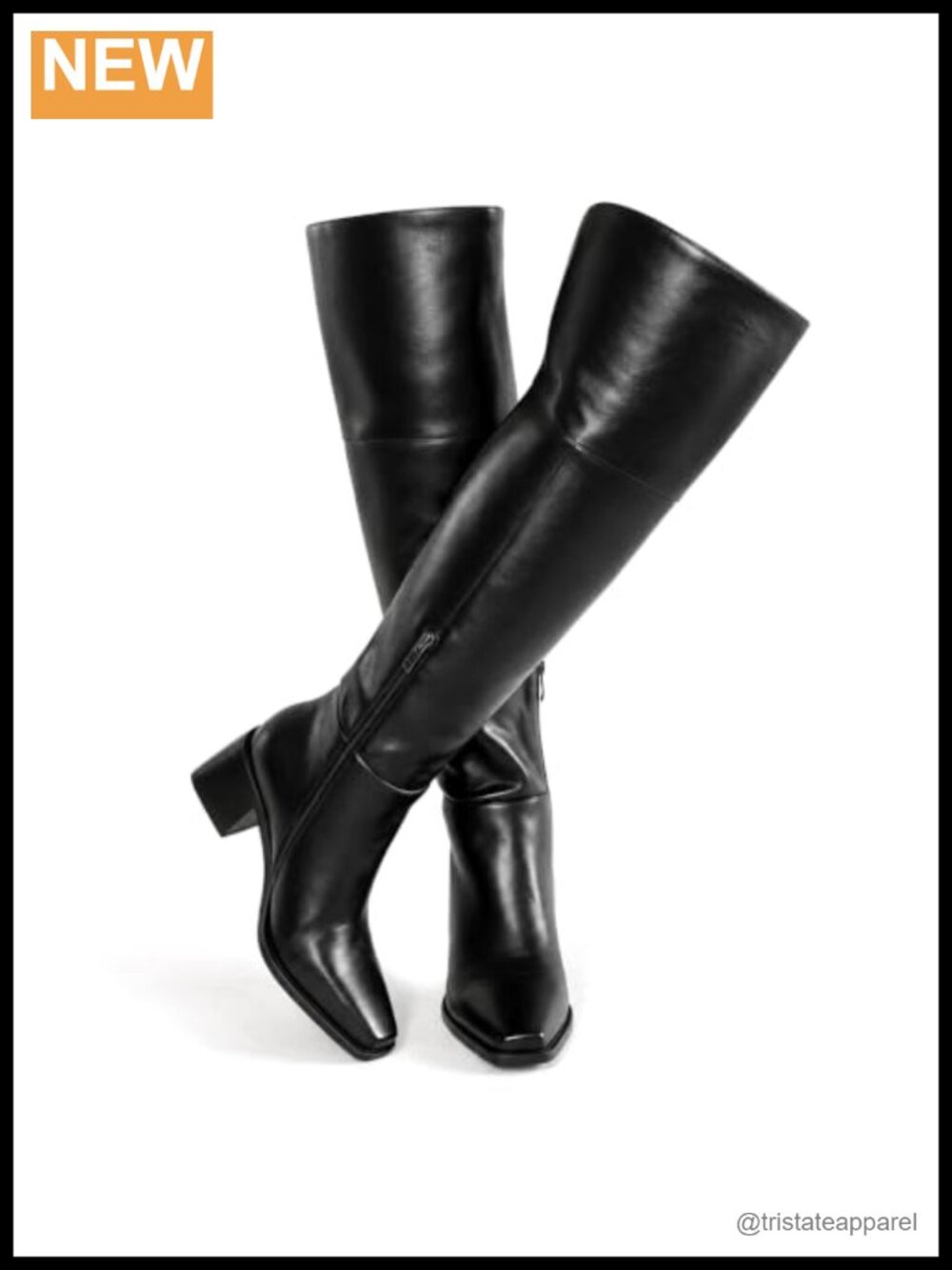 Wide Calf Over Knee Boots Square Toe Block Heel Faux Leather